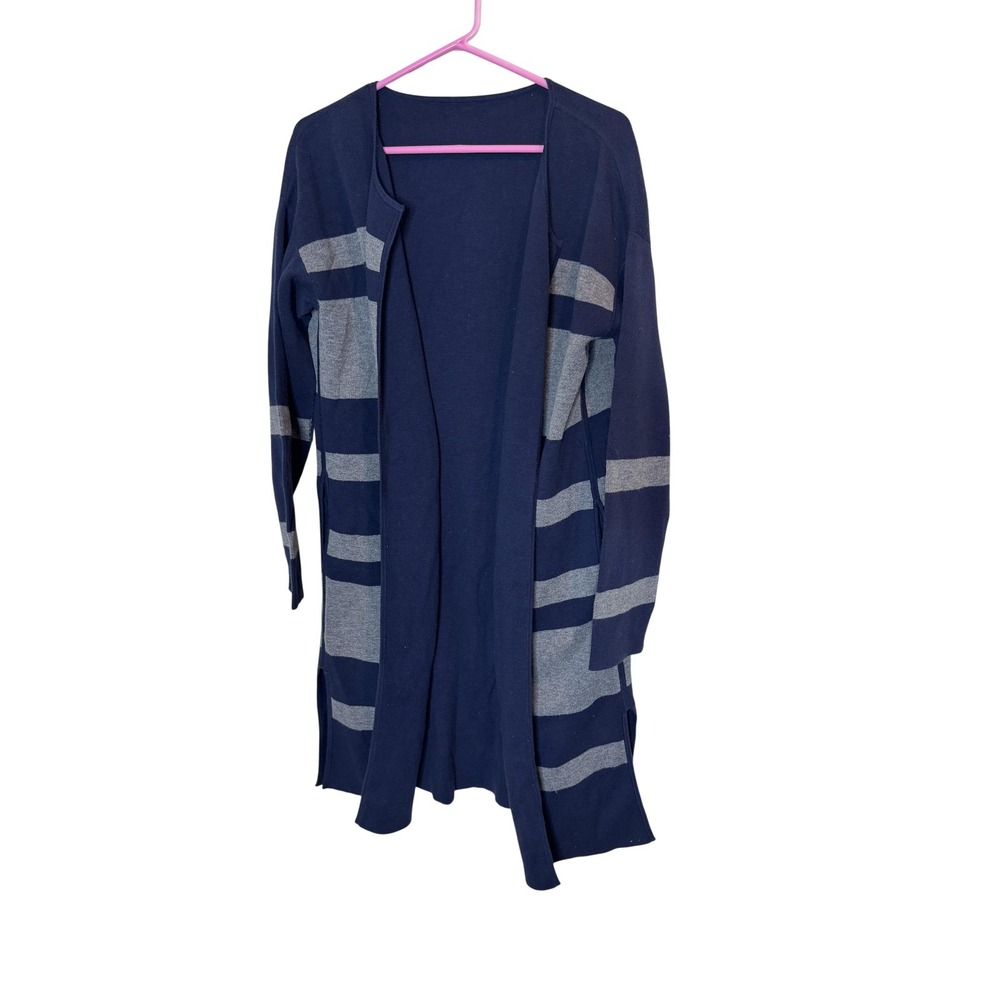 Athleta Sweater Womens Large Navy Gray Reversible Cardigan‎ Duster Pockets